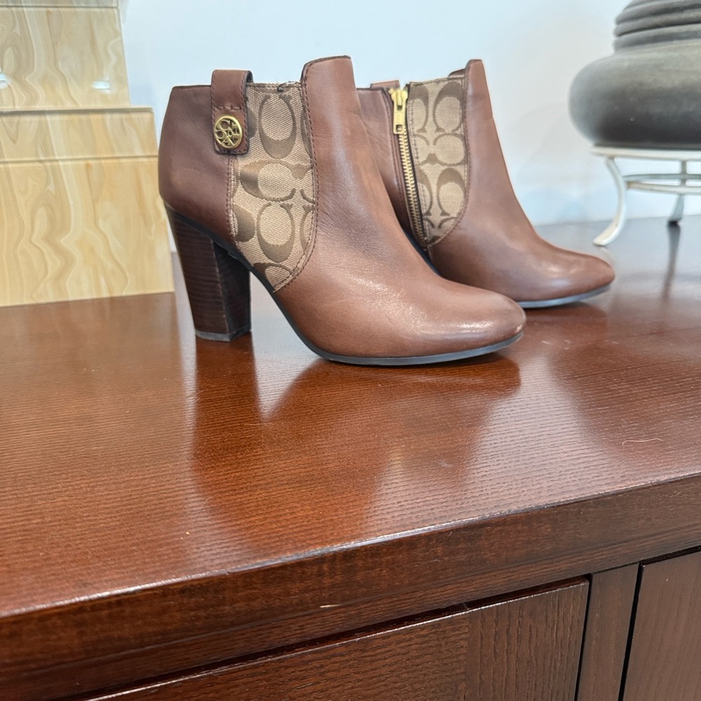 Coach Brown Signature Ankle Booties